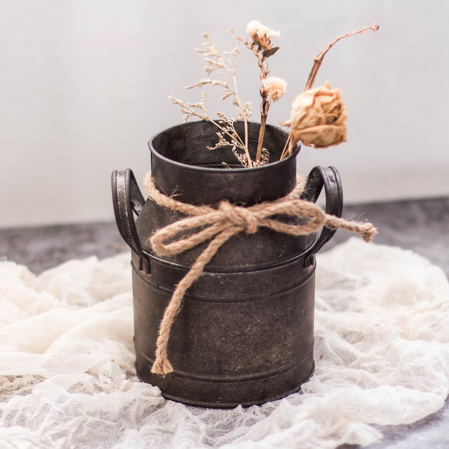 Rust Paint Flower Vase, Rustic Galvanized Metal Milk Can Bucket Primitives Jug for Home Garden Shop Decor - Image 2