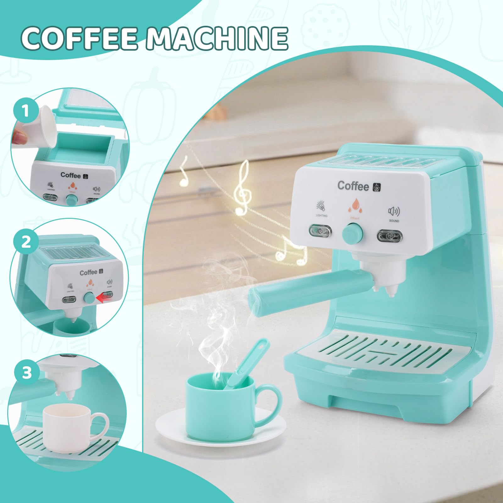 Accessoire Cuisine Enfant,Cuisine Electroménager Enfant,Jeu de Rôle Comprenant Une Cafetière,Un Presse-Agrumes,Un Mixeur,Un Grille-Pain et d'autres Accessoires Cuisine,Dinette Enfant 3 Ans