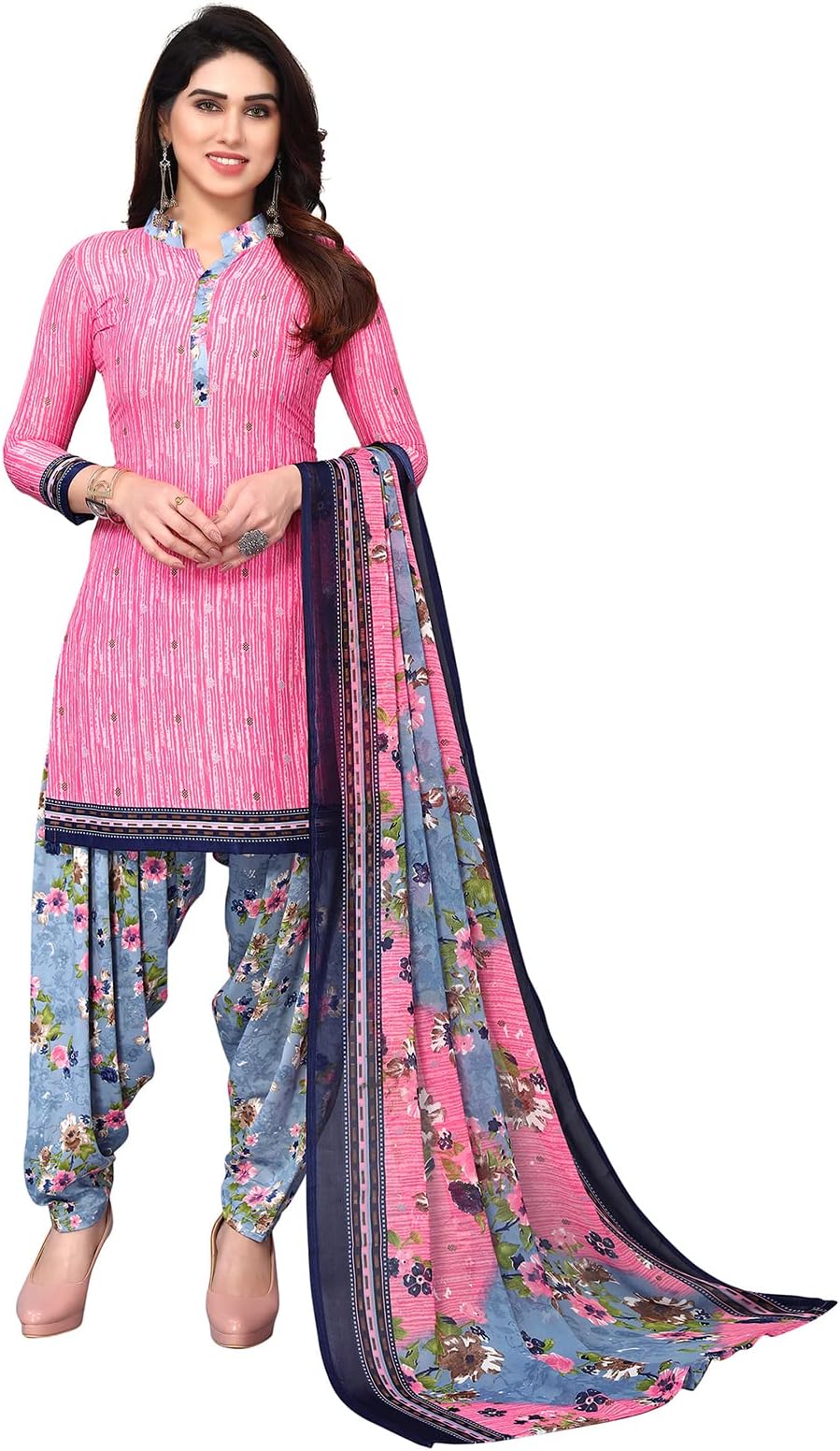Readymade Indian Punjabi Style Crepe Patiala Salwar Suit with Dupatta for Women