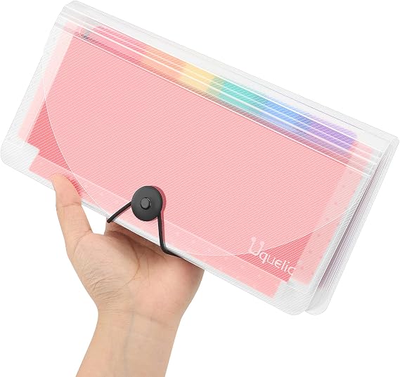 Uquelic Organiser Folder with 13 Compartments - Expanding File for Documents Plastic Storage of Reception Cards Receipts Bills Checks (Transparent)
