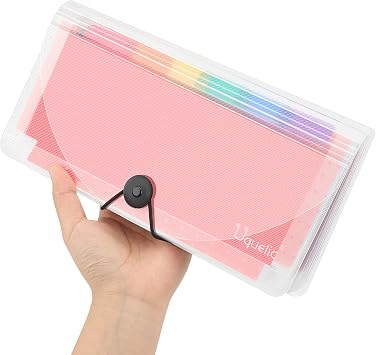Uquelic Organiser Folder with 13 Compartments - Expanding File for Documents Plastic Storage of Reception Cards Receipts Bills Checks (Transparent)