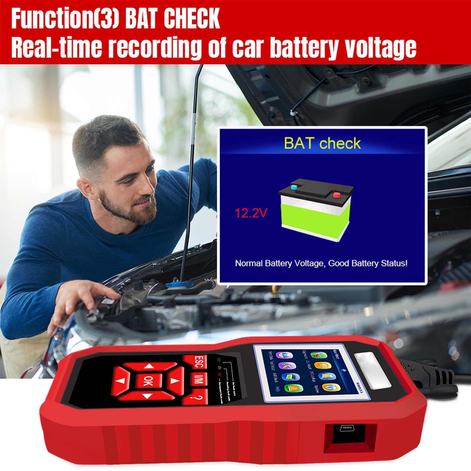 Luocute Auto-OBD-Scanner, Fehlercodeleser für Automotoren mit One-Click-I/M-Bereitschaftsprüfung, für Alle Fahrzeuge mit OBD2-Protokoll ab 1996, Win XP Bis 10