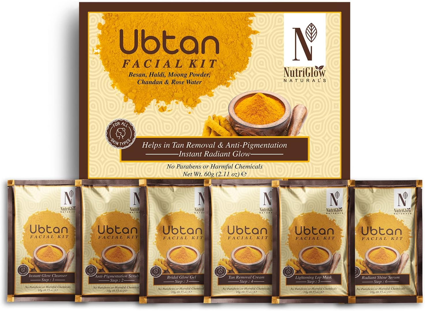 Natural’s Ubtan Facial Kit for Glowing Skin, Tan Removal with Haldi & Chandan, 60Gm