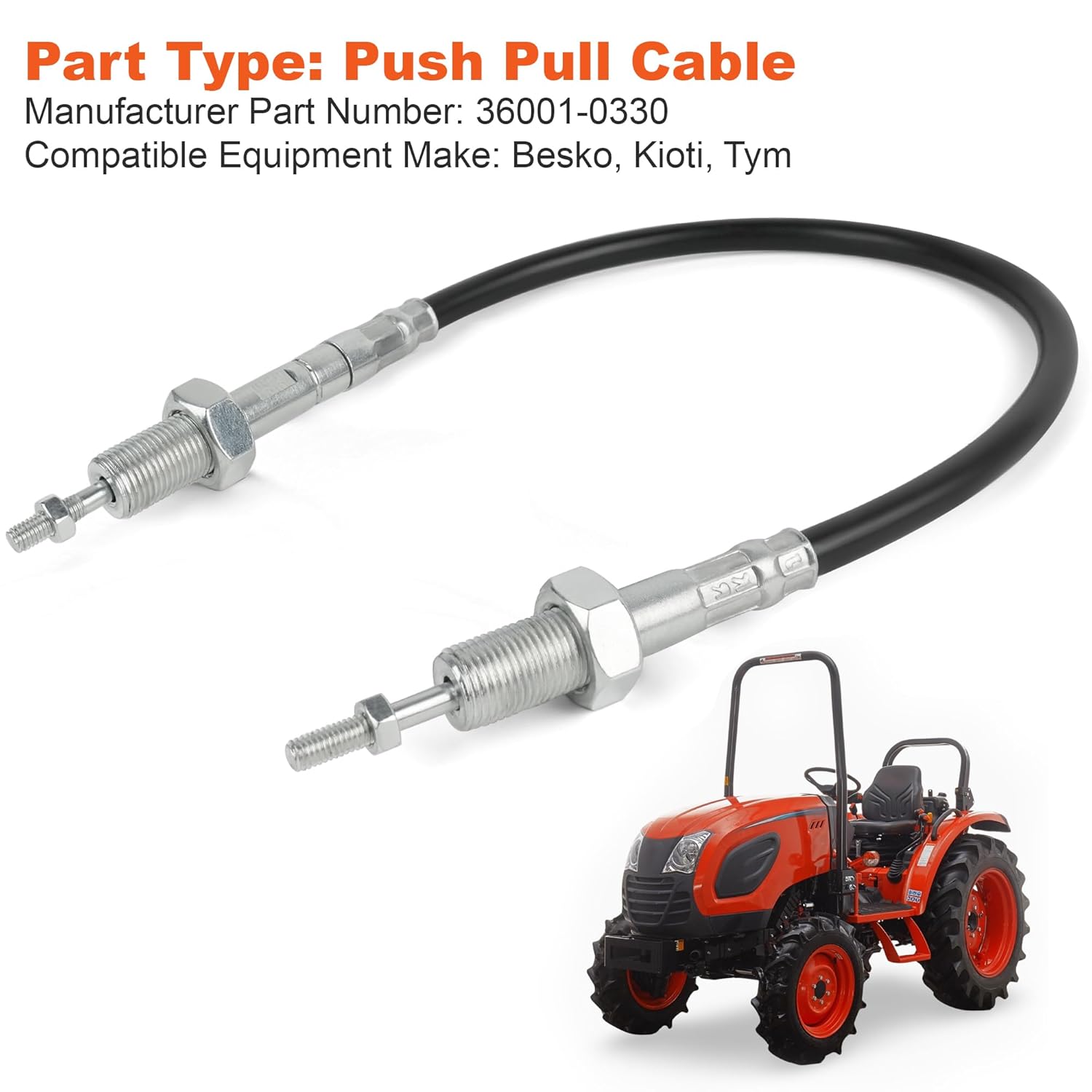 Push Pull Loader Joystick Cable 36001-0330 Compatible with Kioti Tractor CK25, CK25H, CK27, CK27H, CK30, CK30H, CK35, CK35H - Image 4