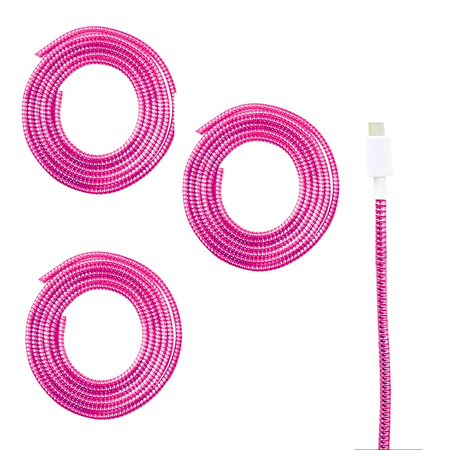 HUMBLE Ultimate Metallic Finish Cable Protector | Spiral Pink Colour 1.5 Meter / 150 cm | Plastic Cord Wire Charger Winder for iPhone and Android Charging Cables - Pack of 3