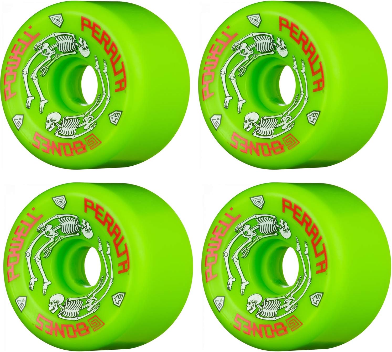 Old School Skateboard Pack with 169 Trucks, Powell G-Bones Green Wheels, Bones Reds Bearings, Mounting, and Risers,G-Bones Green 64mm 97A, Stage 11 STD Raw 169 (9.125In)