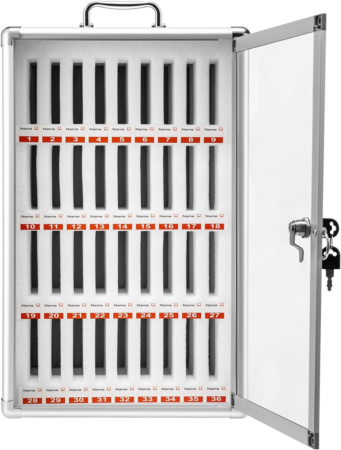 36 Slots Cell Phone Locker for Classroom Aluminum Alloy Cell Phones Storage Cabinet Portable School Pocket Chart Locker Box w/Lock and Handle for Office Classroom Conference Room Table Wall Silver