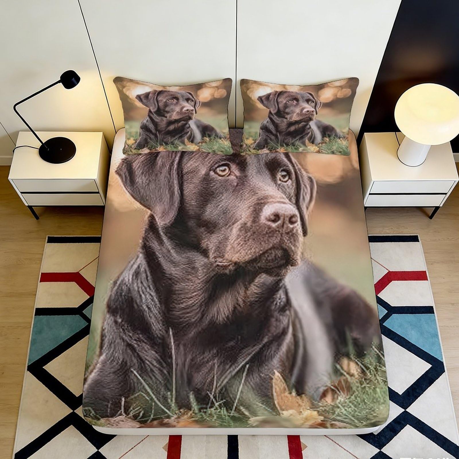 3D Printed Labrador Dog Fitted Sheet Microfiber Brown Animal Mattress Cover for Bedroom Guest Room Decor Protection 90x200x25cm