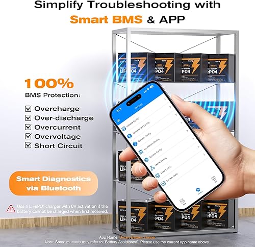 Miniatura 6 de Mini LiFePO4 - Batería de litio de 12 V 100 Ah con Bluetooth, BMS inteligente, más de 15000 ciclos profundos, 20.9 libras, ligera, diseño compacto