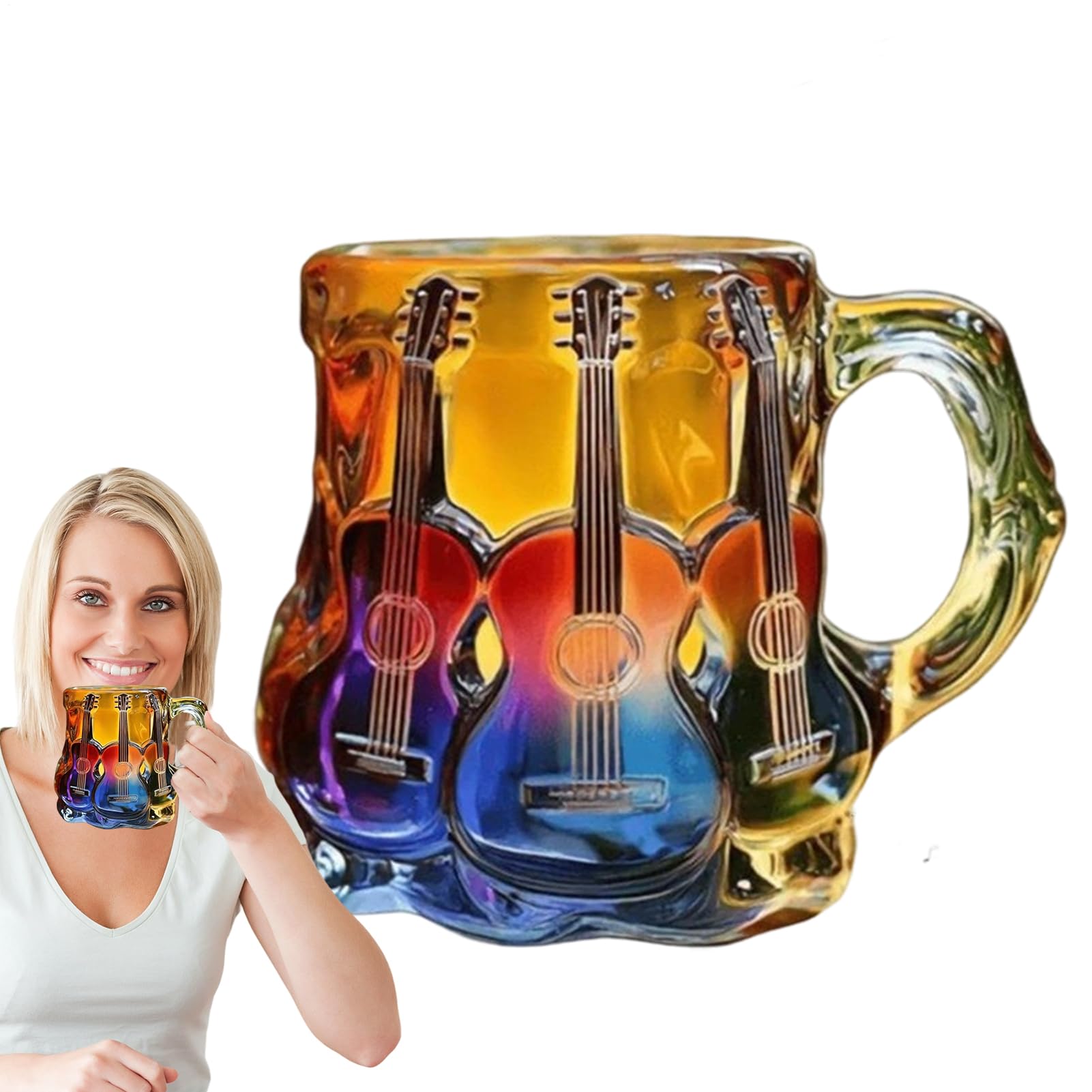 Taza de café con forma de guitarra con estampado 3D musical para regalar a melómanos