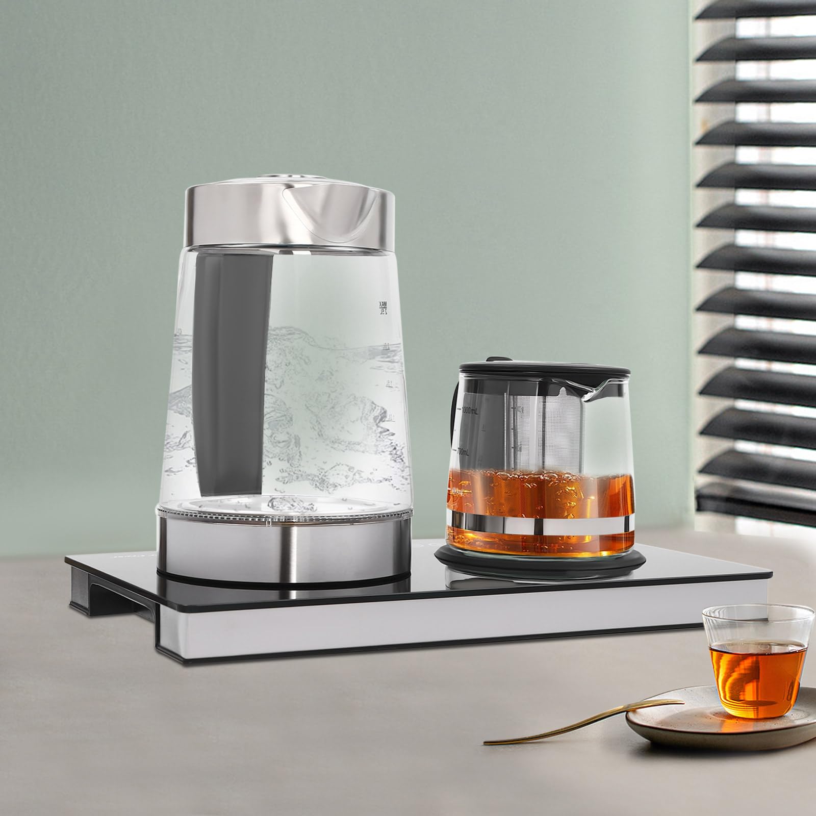 Bollitore elettrico, 2,5 l, 1000 ml, doppio fuoco, in acciaio inox, vetro e plastica, filtro display Lcd, produzione di varie bevande come caffè, tè, ufficio, hotel, appartamenti, famiglie, nero