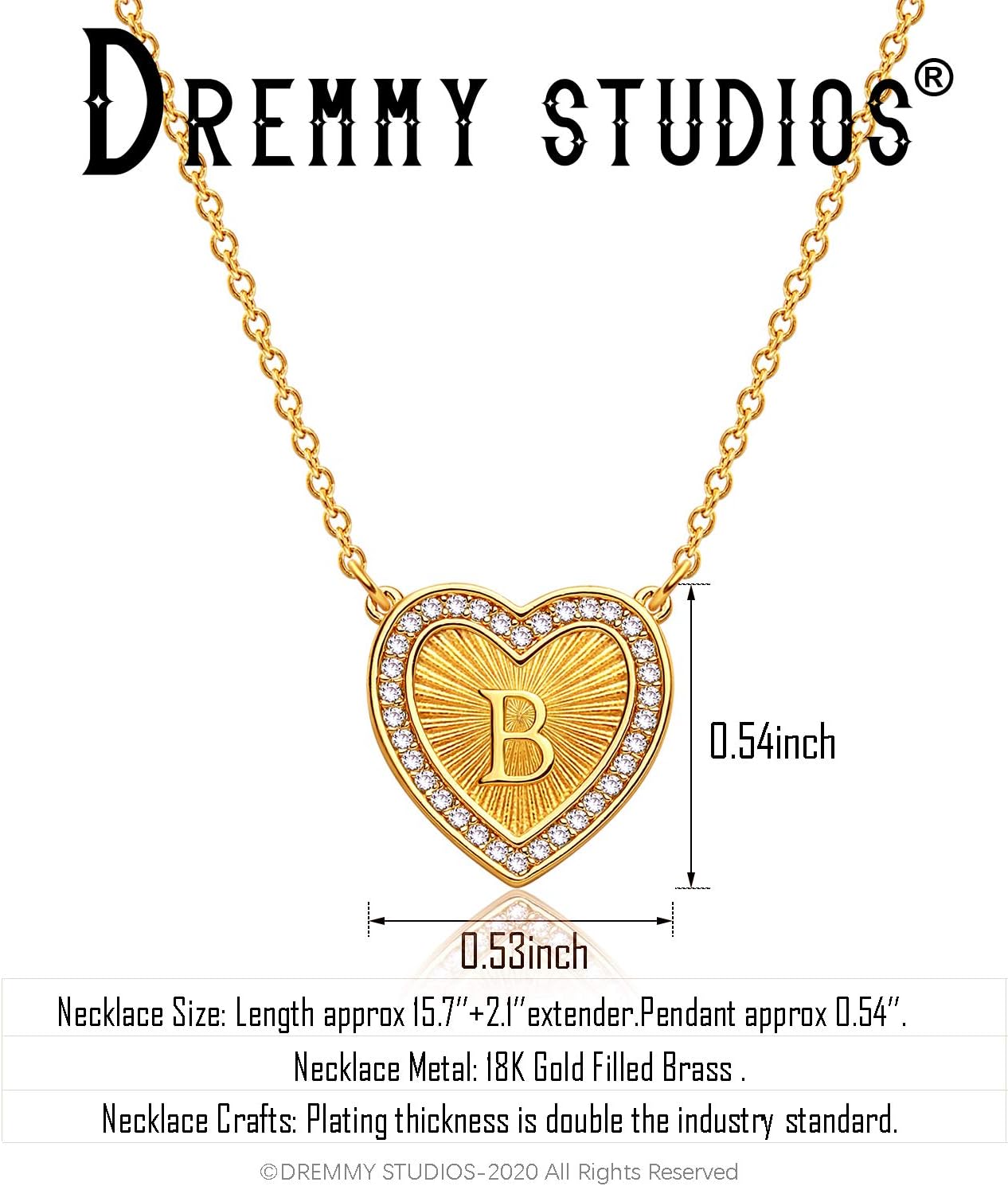 Dremmy Studios Dainty Heart Initial Pendant Necklace, 14K Gold Plated Initial Letter Necklaces for Women Alphabet A to Z - Image 5