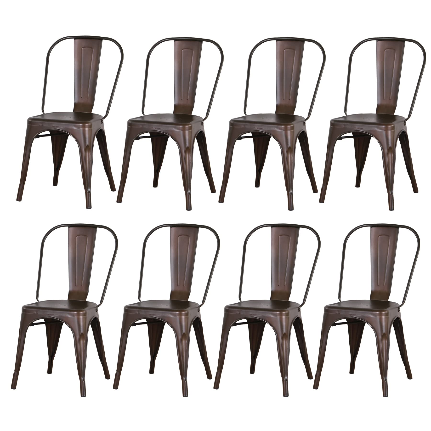 BenyLed Set di 8 Sedie da Pranzo in Metallo Impilabili in Stile Industriale, Stile Vintage, Adatto per Interni ed Esterni, Sedia da Giardino (Bronzo)