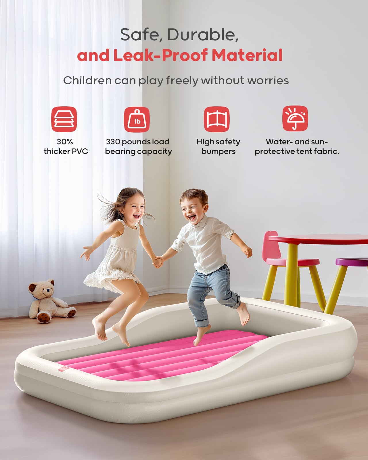 QPAU Toddler Travel Bed, color caqui y rojo