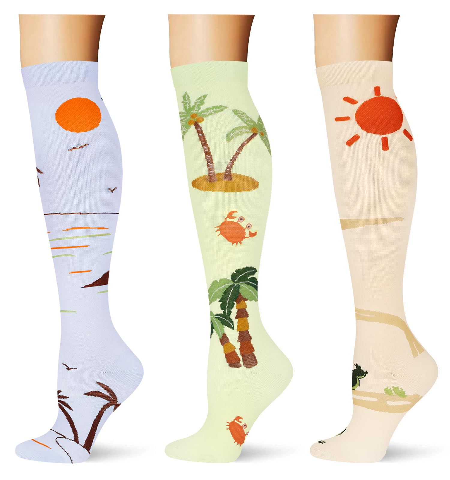 (3 pairs) Compression Socks 20-30 mmHg Long Knee High Socks for Women Men Support Athletic Travel Daily Wear