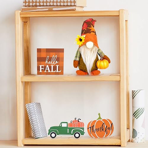 Miniatura 7 de Decoración de bandeja escalonada de otoño, 6 piezas de decoración de otoño para el hogar, letrero de madera de otoño, gnomos de felpa, guirnalda de
