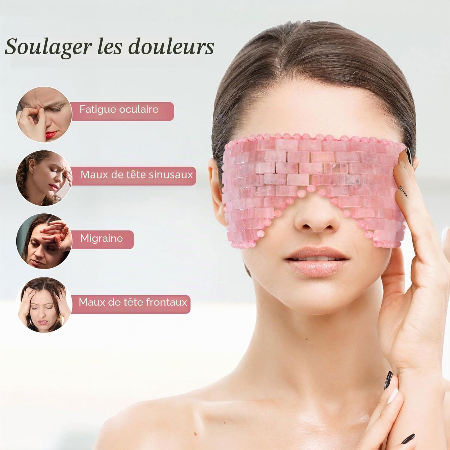 gemshan Masque pour les yeux en jade véritable pierre de jade 100 % naturelle (rose)
