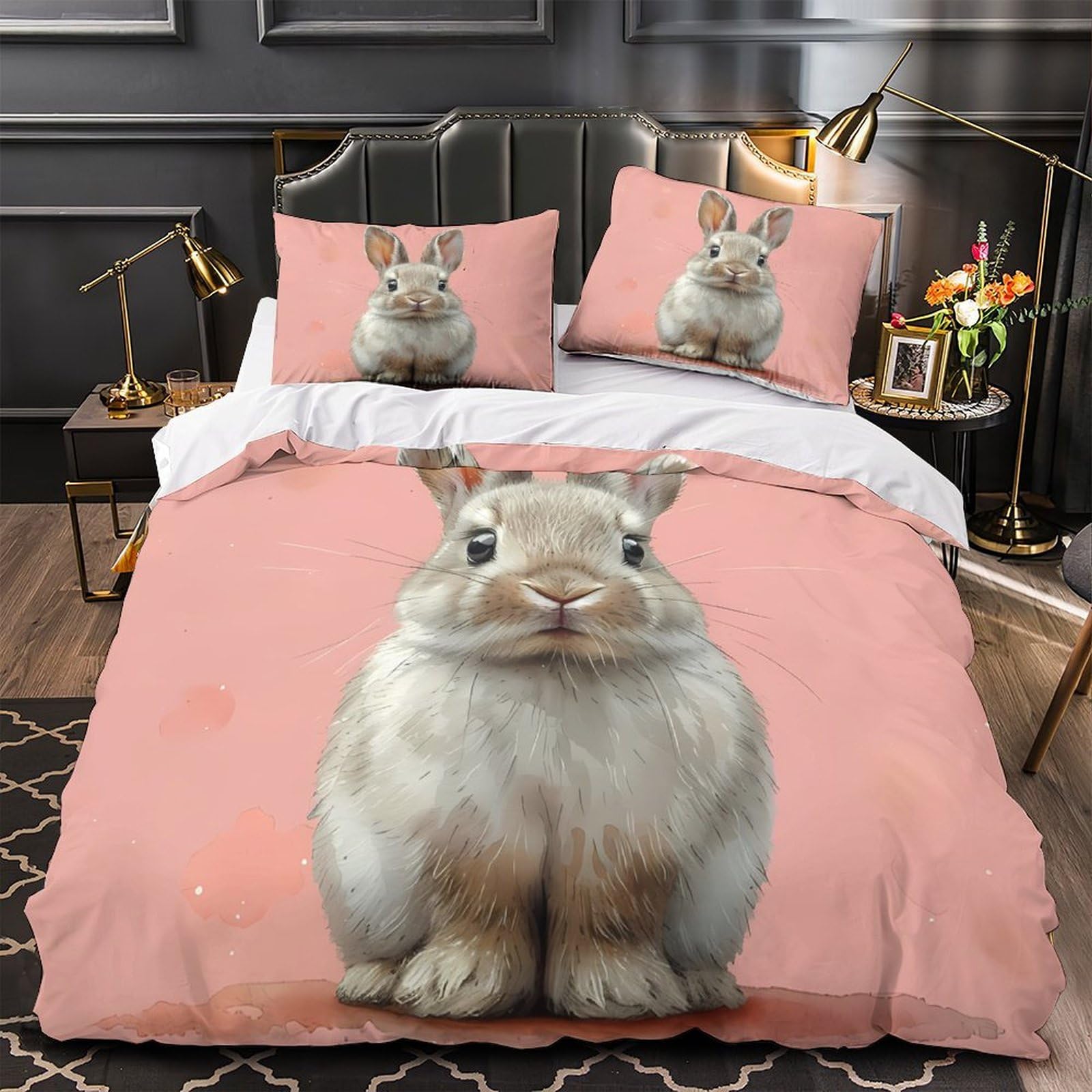 Parure de lit lapin pour chambre single : housse de couette lit enfant et adulte