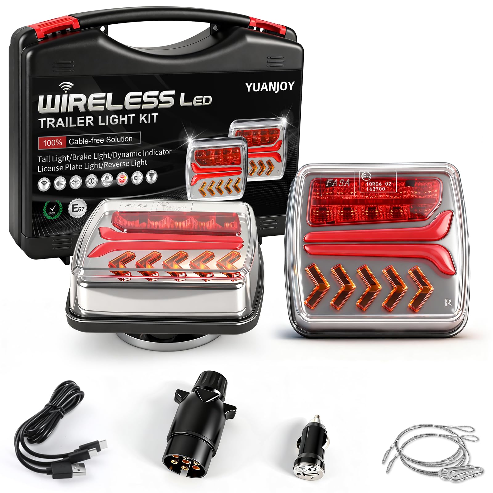 Set Luci Posteriori a LED per Rimorchio, Luci Posteriori LED Magnetiche Wireless Impermeabili 12/24 V, Kit Illuminazione per Rimorchio per Camion, Roulotte O Camion, Omologato ECE EMV