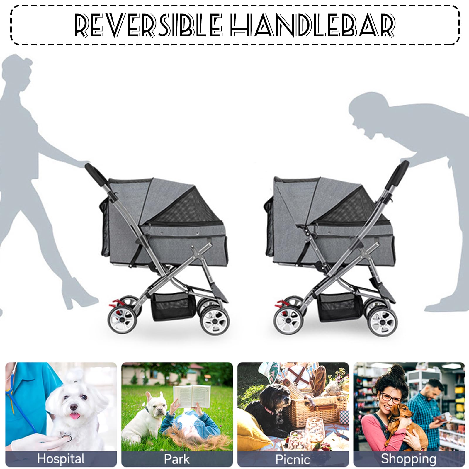 Carro Perro, Carrito para Perros, Cochecito De Viaje Cochecito Plegable Mascotas con Cuatro Ruedas Cesta De Almacenaje con Cuatro Ruedas Cesta De Almacenaje para Perros Gatos