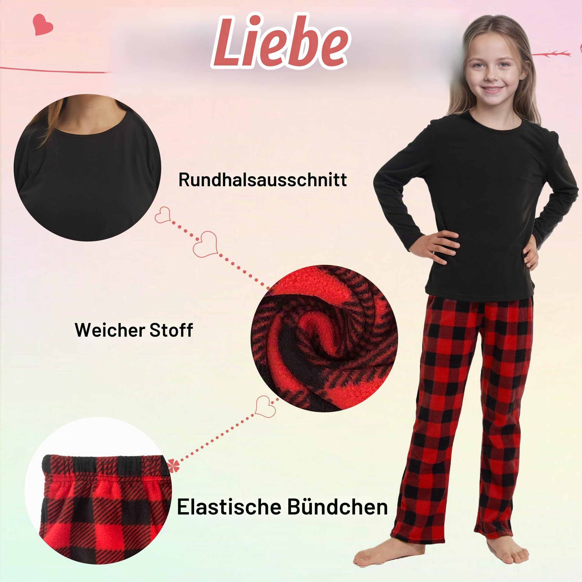 Kinder Mädchen Schlafanzüge Winter Fleece Karierte Pyjama Set | Langarm Shirt&Karierte Pyjamahose,Fleece Warm Pyjama,Teenager Zweiteilig Nachtwäsche,Weihnachten Pyjama,für 7-14 Jahre