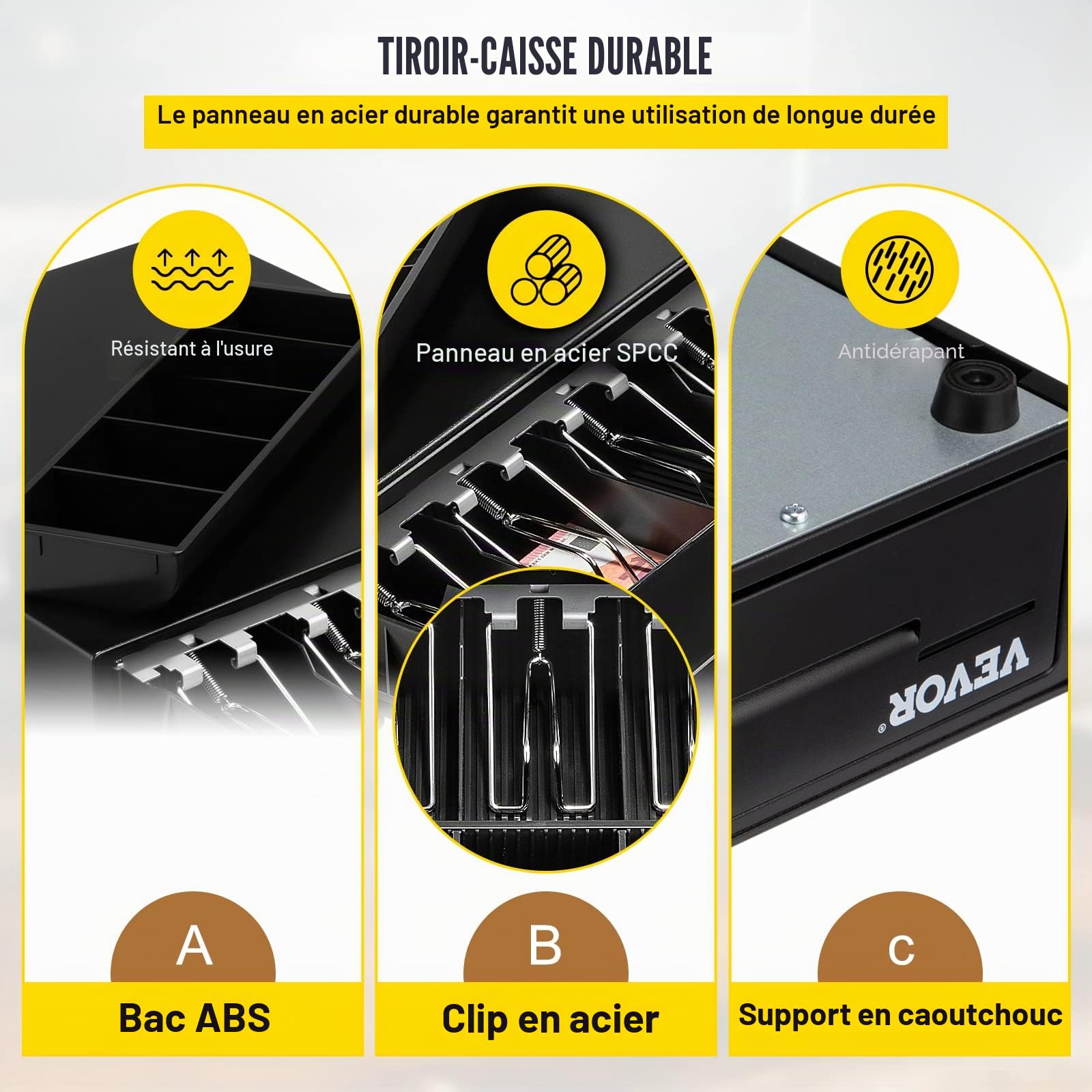 VEVOR Tiroir-Caisse Enregistreuse 33,6 cm Manuel Automatique 4 Billets 5 Pièces RJ11 RJ12 POS