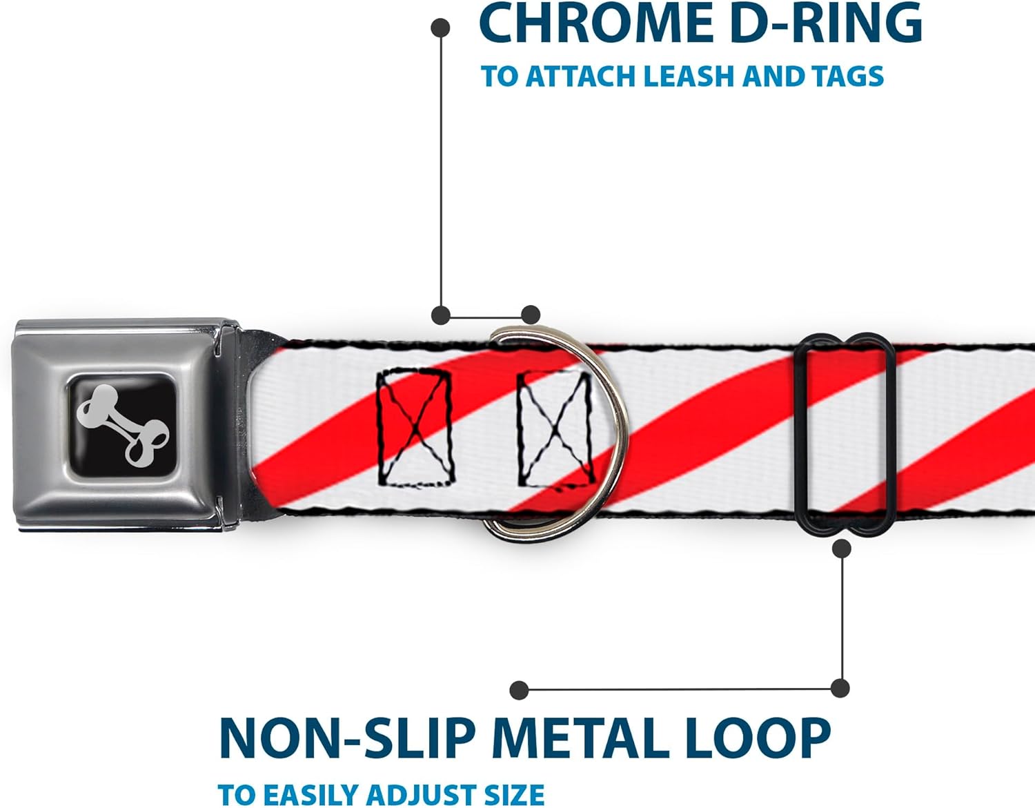 Buckle-Down Seatbelt Buckle Dog Collar - Candy Cane - 1" Wide - Fits 9-15" Neck - Small