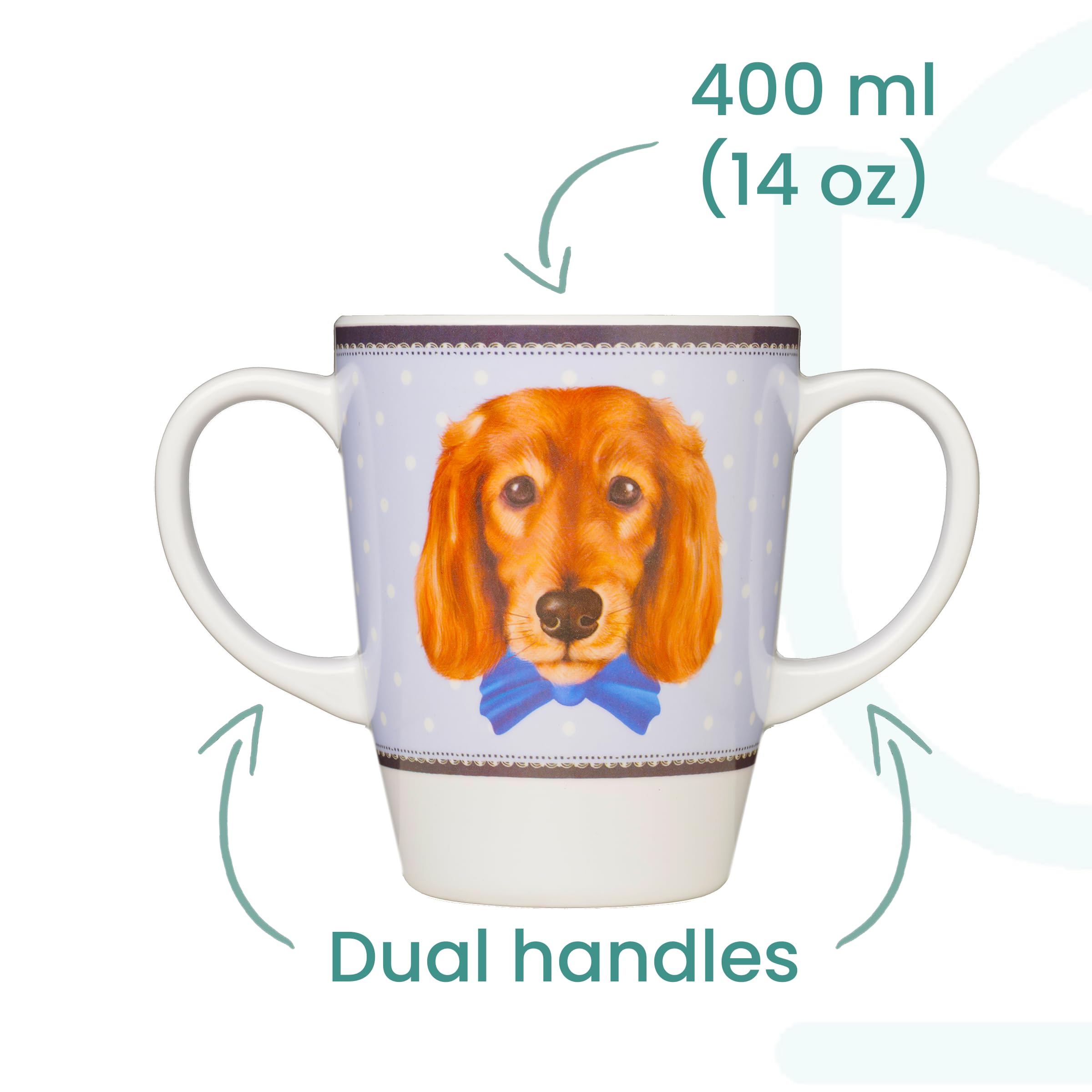 Juego de taza de melamina con dos asas y bandeja para servir (400 ml), bandeja de capacidad para tazas (33,8 cm x 20,6 cm), ayuda ligera para la movilidad para ancianos, demencia,