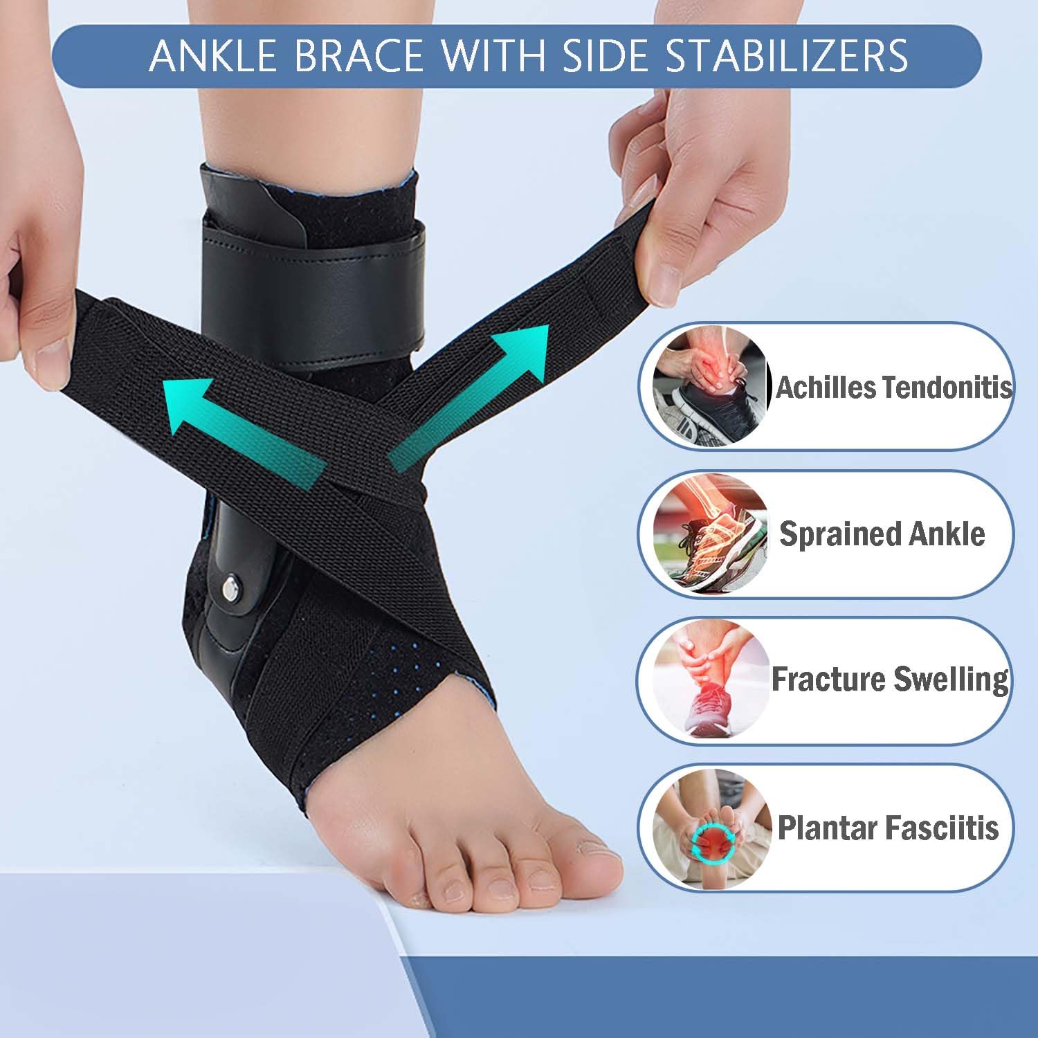 Lace Up Ankle Brace for Women Men - Adjustable Ankle Brace with Side Stabilizers for Sprained Ankle, Plantar Fasciitis Relief, Achilles Tendonitis, Injury Recovery, Ankle Support for Men Women(X-Large)