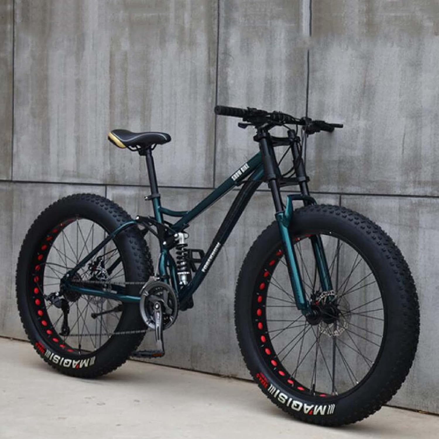 Mens Mountain Bike 26" Full Suspension Mountain Bike Bicycle, Fat Tire Bike, Soft Tail Carbon Steel Frame, Double Disc Brake, Beach Snow All Terrain MTB