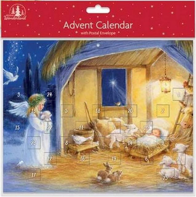 Traditional Nativity Advent Calendar Christmas Seasonal Picture Calender With Envelope Festive Design (Stable Scene)