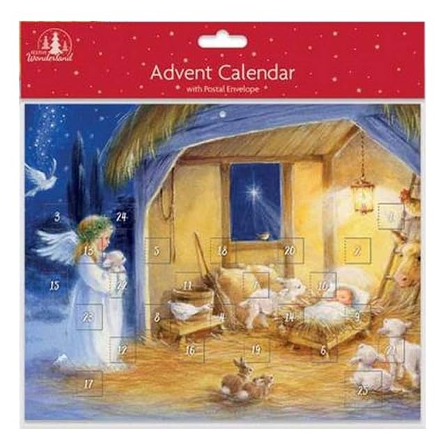 Calendario de Adviento tradicional de Navidad con diseño festivo sobre (escena estable)