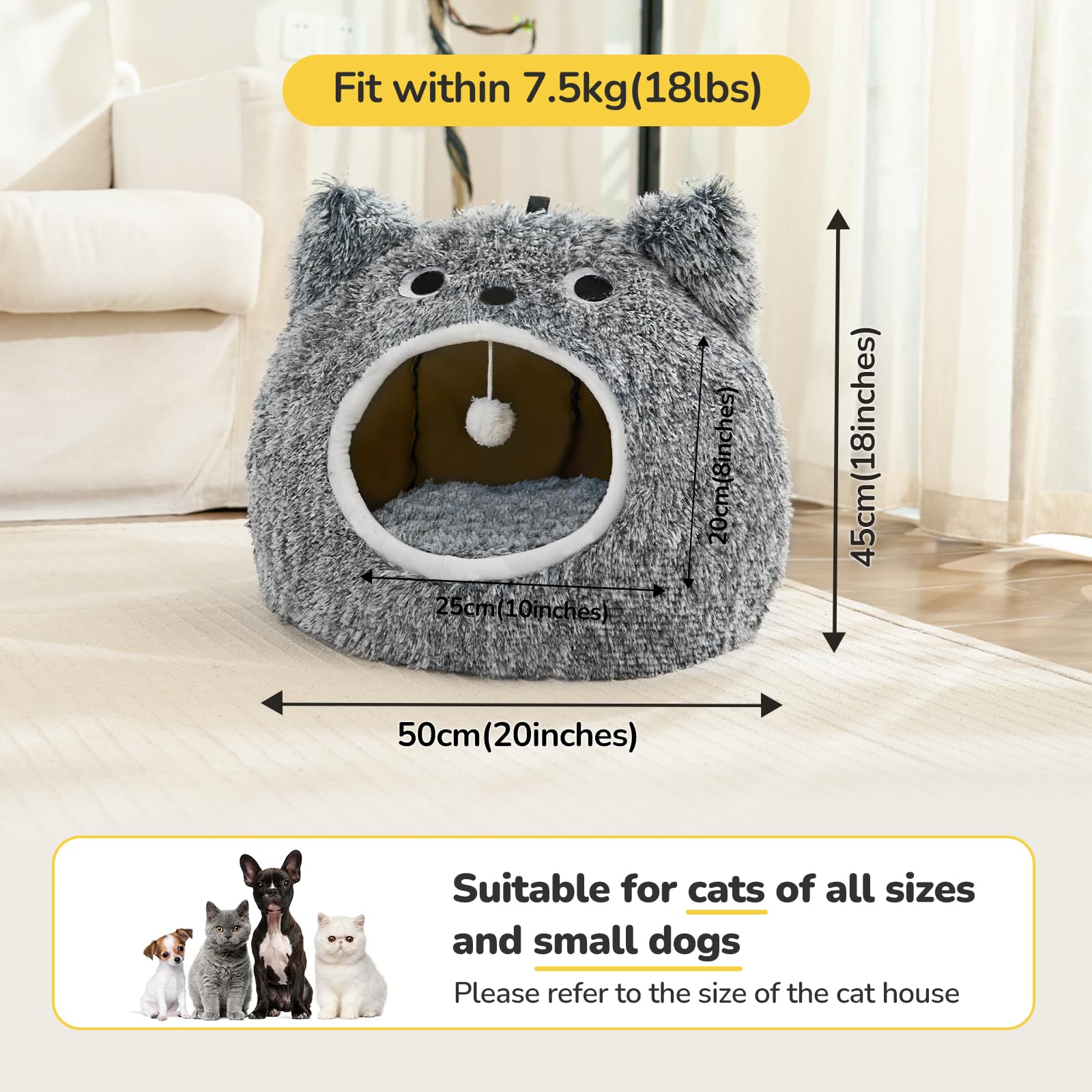CATISM Cat Cave Bed - Washable Sleeping Place for Cats Plush Pet Cat Pillow House Cushion Fluffy Kitten Puppy Cuddly Bed Pet Bed - Image 4