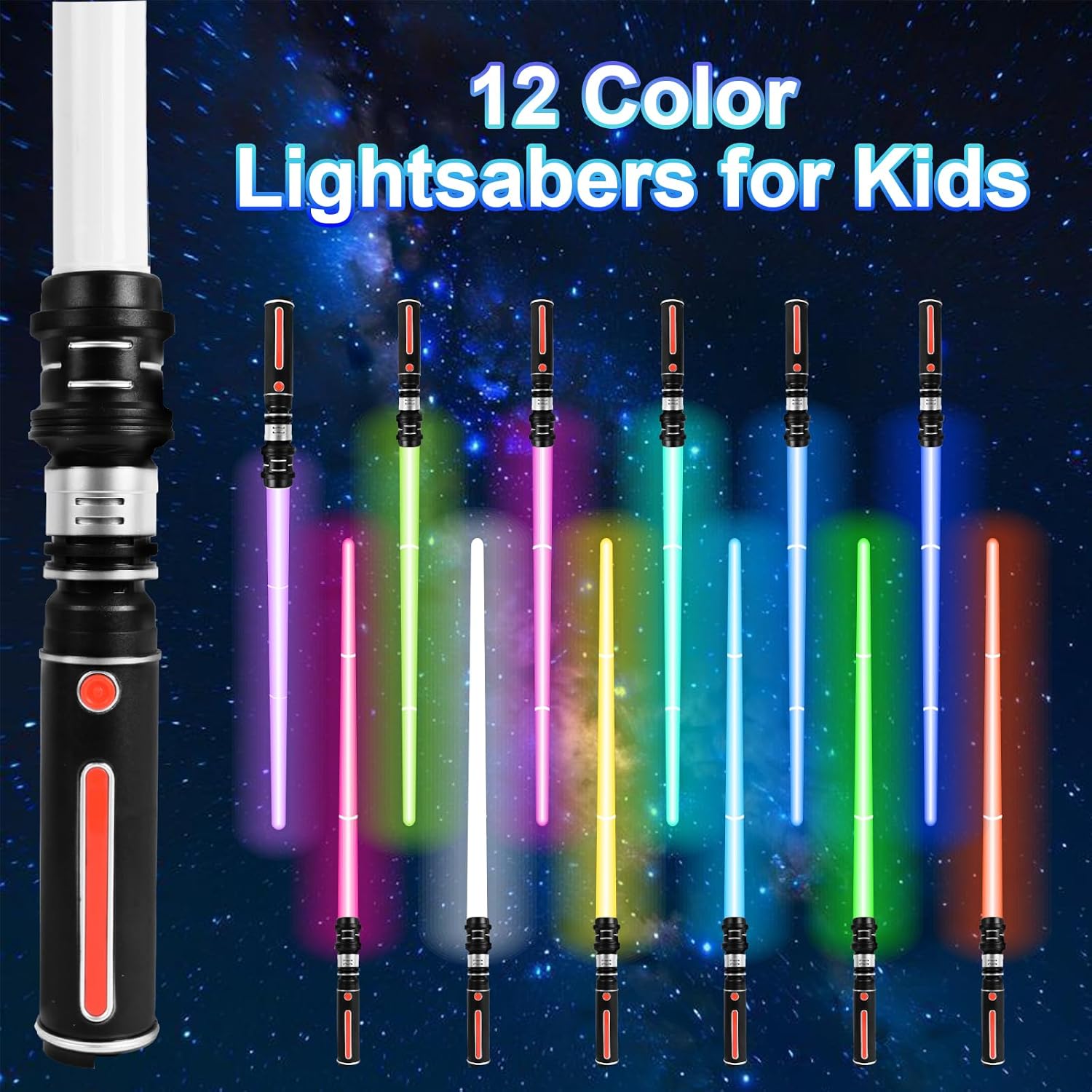 12 Colors Lightsabers, Glow Saber Toy for Kids 3-8 | Retractable Light-Up Sword with Flick Extension, 2-in-1 Connectable, Durable Safe ABS Plastic, ideal for Christmas Birthday Gift Halloween Cosplay image 2