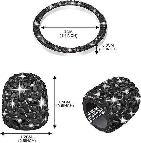 Miniatura 2 de Cubiertas universales de diamantes de imitación con 1 pieza de diamantes de imitación de automóvil, anillo de emblema para botón de encendido de