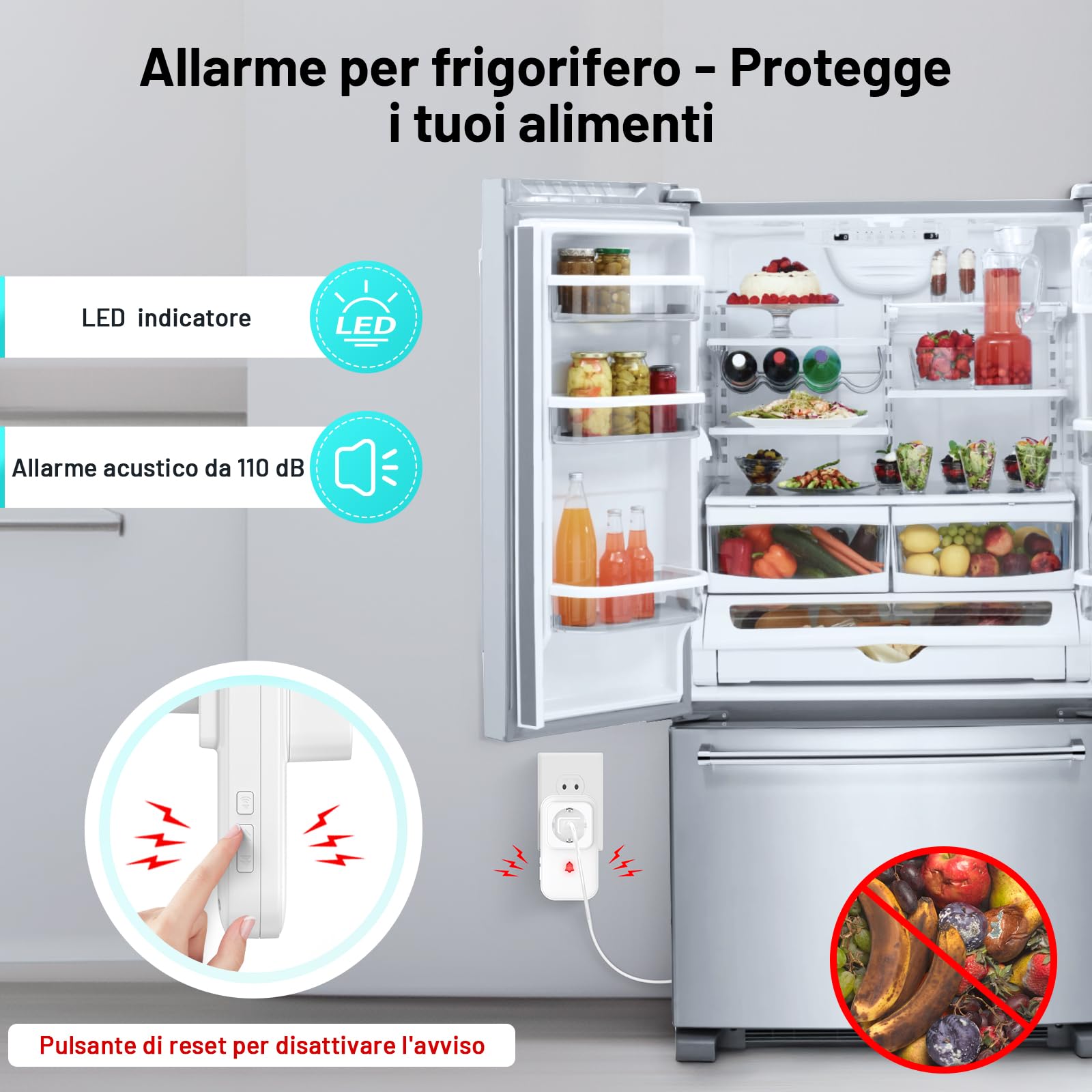 Rilevatore di Interruzione di Corrente WiFi,Antifurto Allarme Casa, Presa Intelligente con Allarme Mancanza Alimentazione (110 dB) e LED, Allerta Blackout su App Smart Life/Tuya