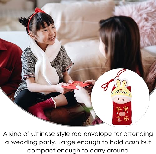 Miniatura 2 de ABOOFAN Sobres rojos bordados de felpa de Hong Bao con conejo chino rojo bolsa de regalo de dinero de la suerte paquetes de dinero en efectivo para