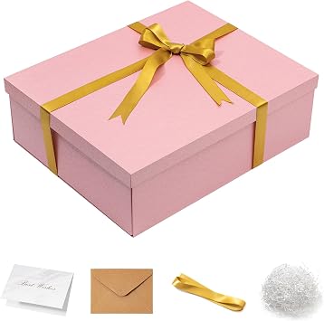 Mefleet 17x13x5 Inches Large Gift Box with Lid for Presents Pink 1 Pack