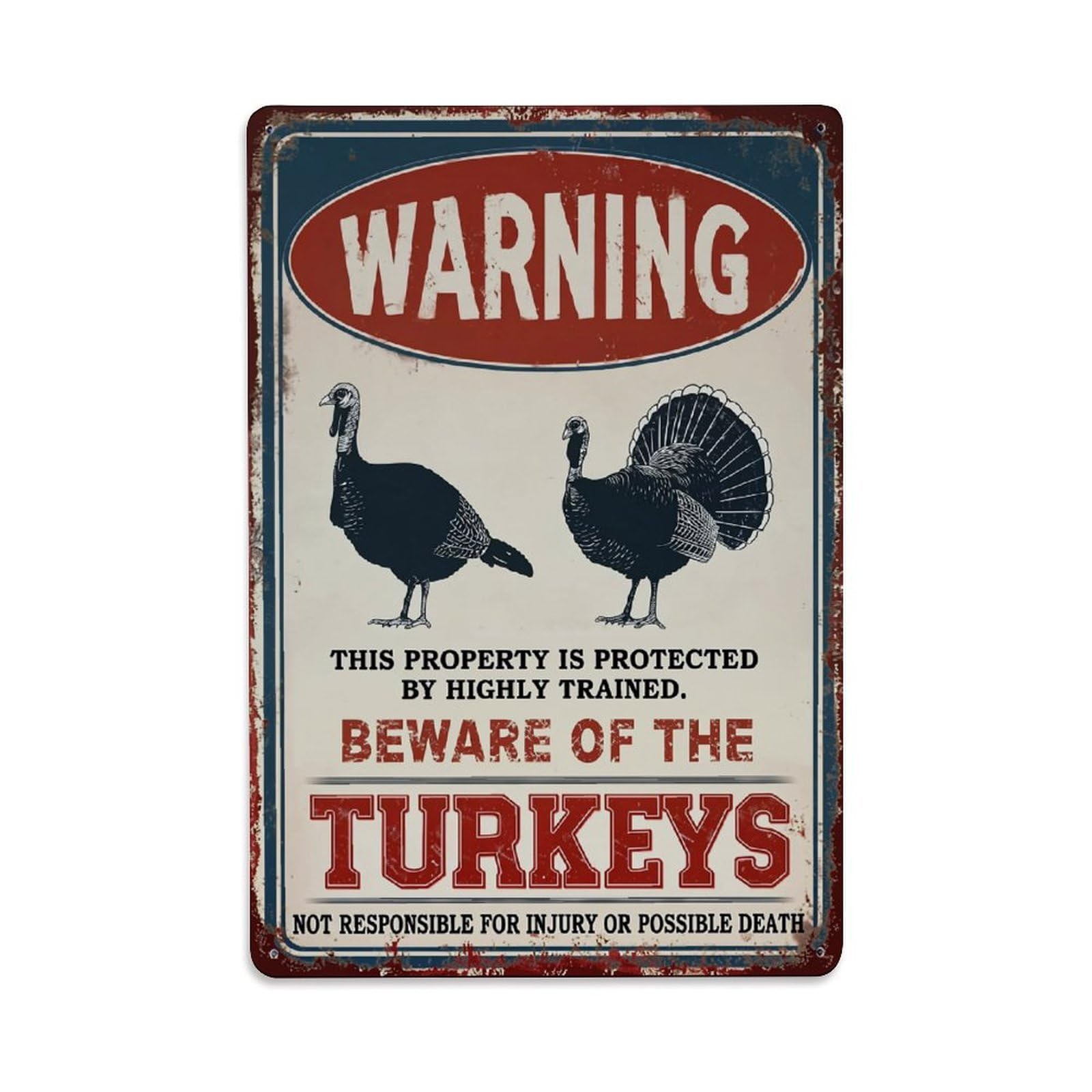 Warning Beware Of The Turkeys Retro Metal Tin Sign, Vintage Metal Poster for home, Gaming Room, Studio Workshop,Bar,Garage Wall Art Decor 8x12 Inch