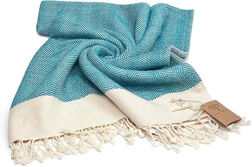 Miniatura 7 de Smyrna Herringbone Series - Toalla de playa turca original, 100% algodón, prelavada, 37 x 71 pulgadas, toalla de baño peshtemal y turca para spa,