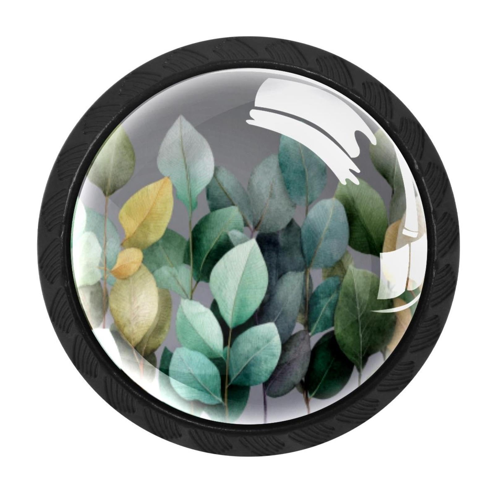CHENZZZZ 4 Pack Black Watercolor Eucalyptus Green Gray Sage to (6) Kitchen Handles, Cabinet Pulls Hardware for Cupboard Drawer Knobs Dresser Pulls