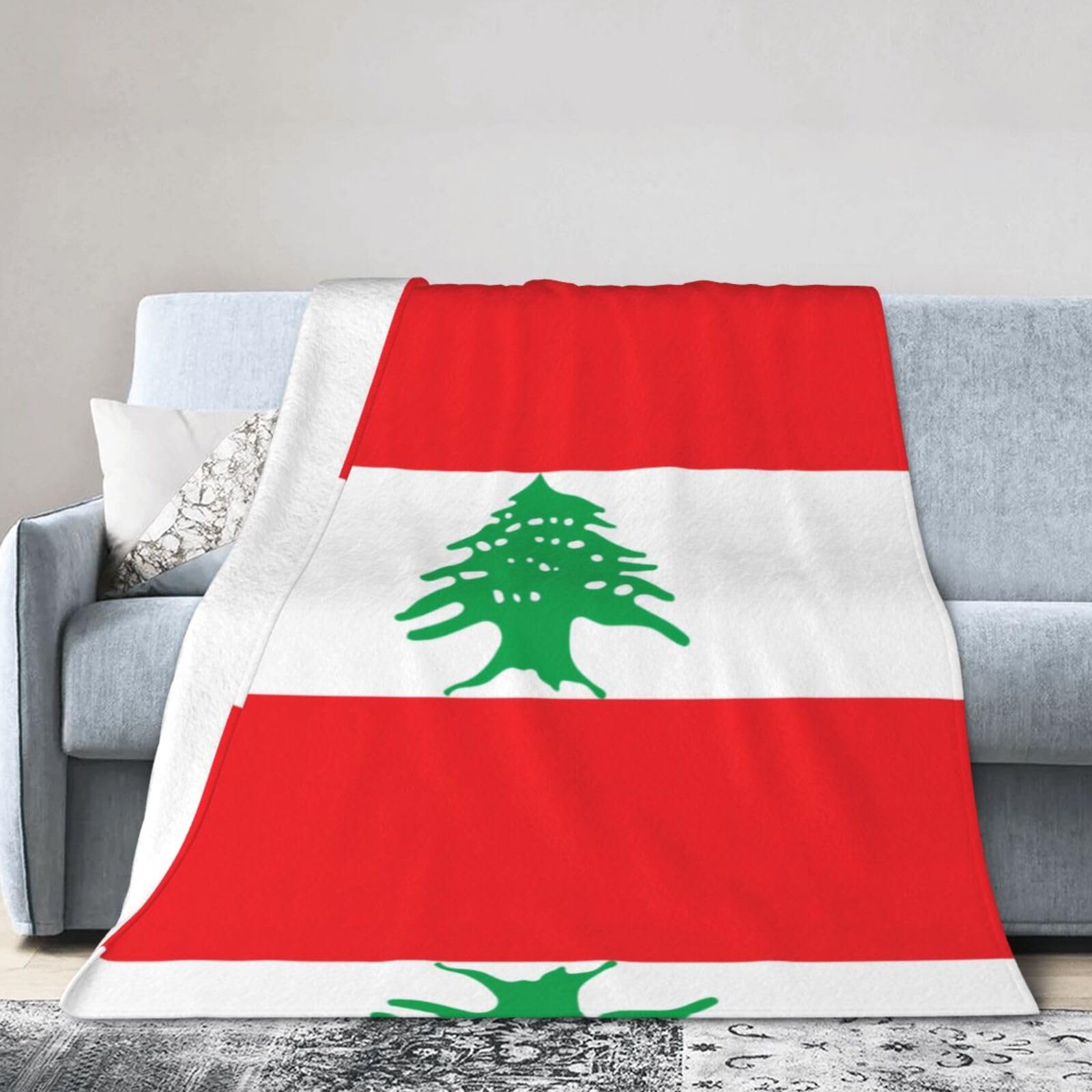 Flag of Lebanon 60"x50" Fleece Blanket, Full Size, Super Soft, Suitable for Bed, Sofa, Camping, All Seasons