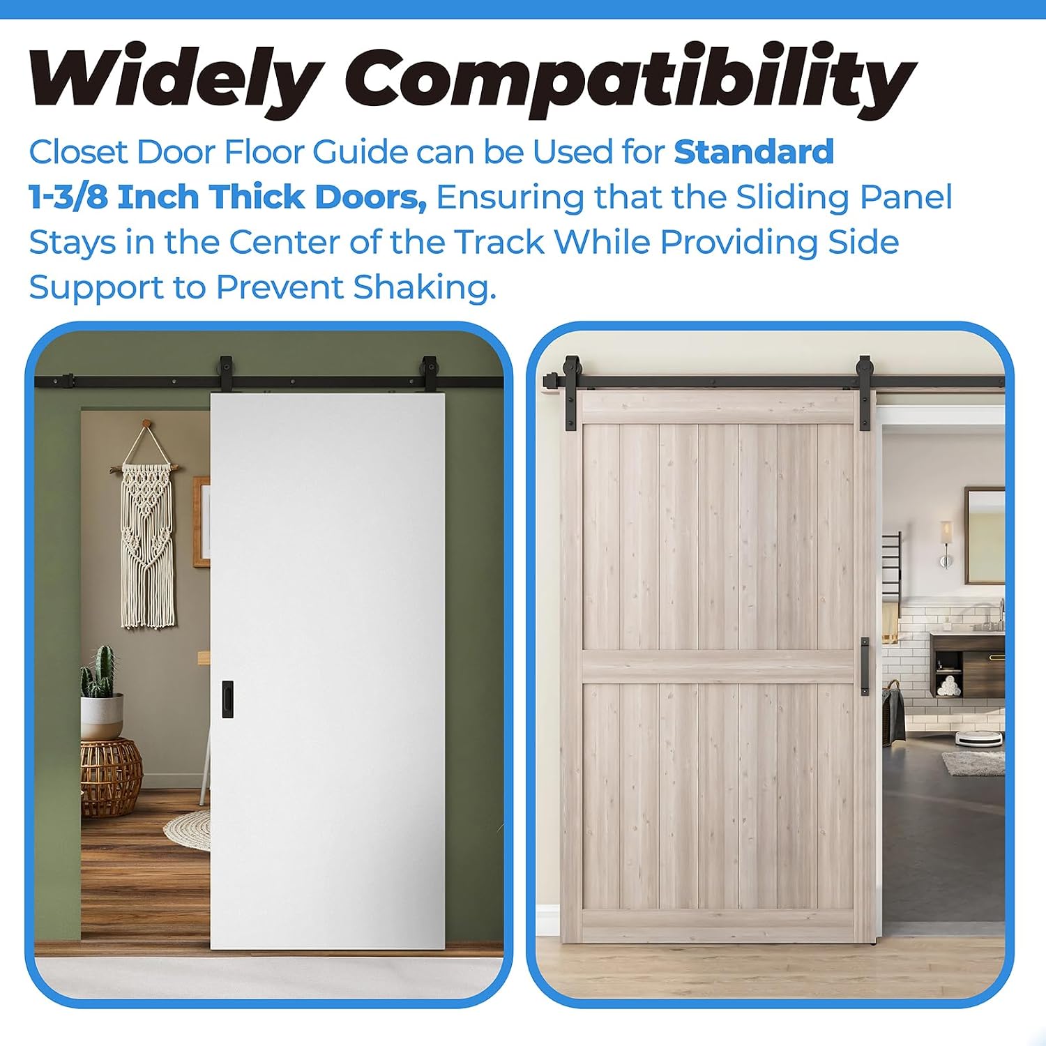 5 Pack Sliding Closet Door Floor Guide Fit for 1-3/8" Width Doors (White), Universal ABS Sliding Door Bottom Guide Fit for Cabinet Floor with Screws