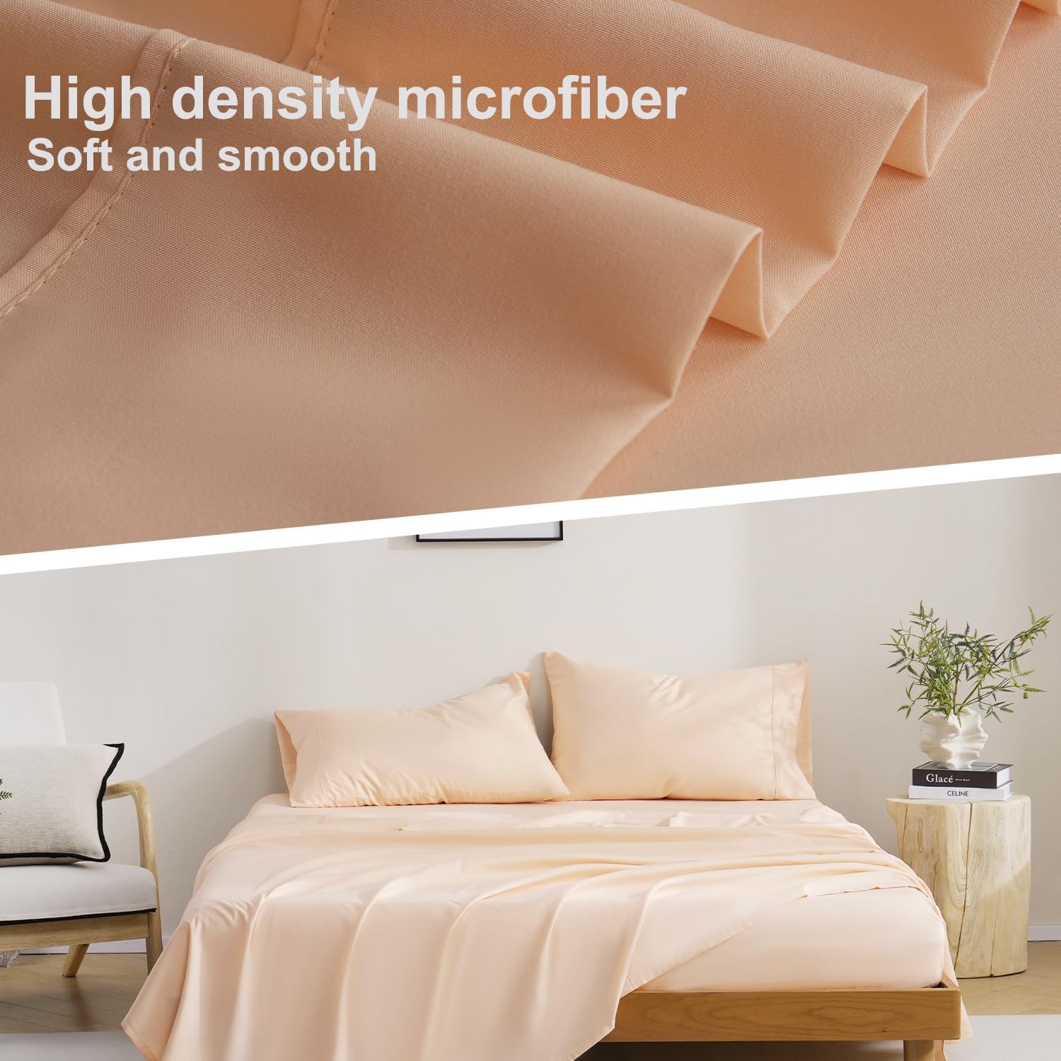 MCO Bedding King Bed Sheets Set - Soft Bed Sheets - Cooling Breathable Bedding Set with 16" Deep Pocket (4 Pieces, King, Peach Pink)