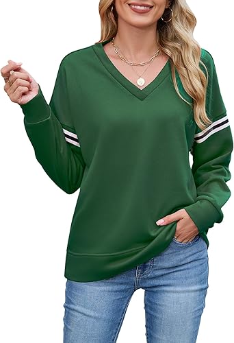 Quatrefox Womens Sweatshirts Oversized V Neck Pullover Hoodies Casual Tops Comfy
