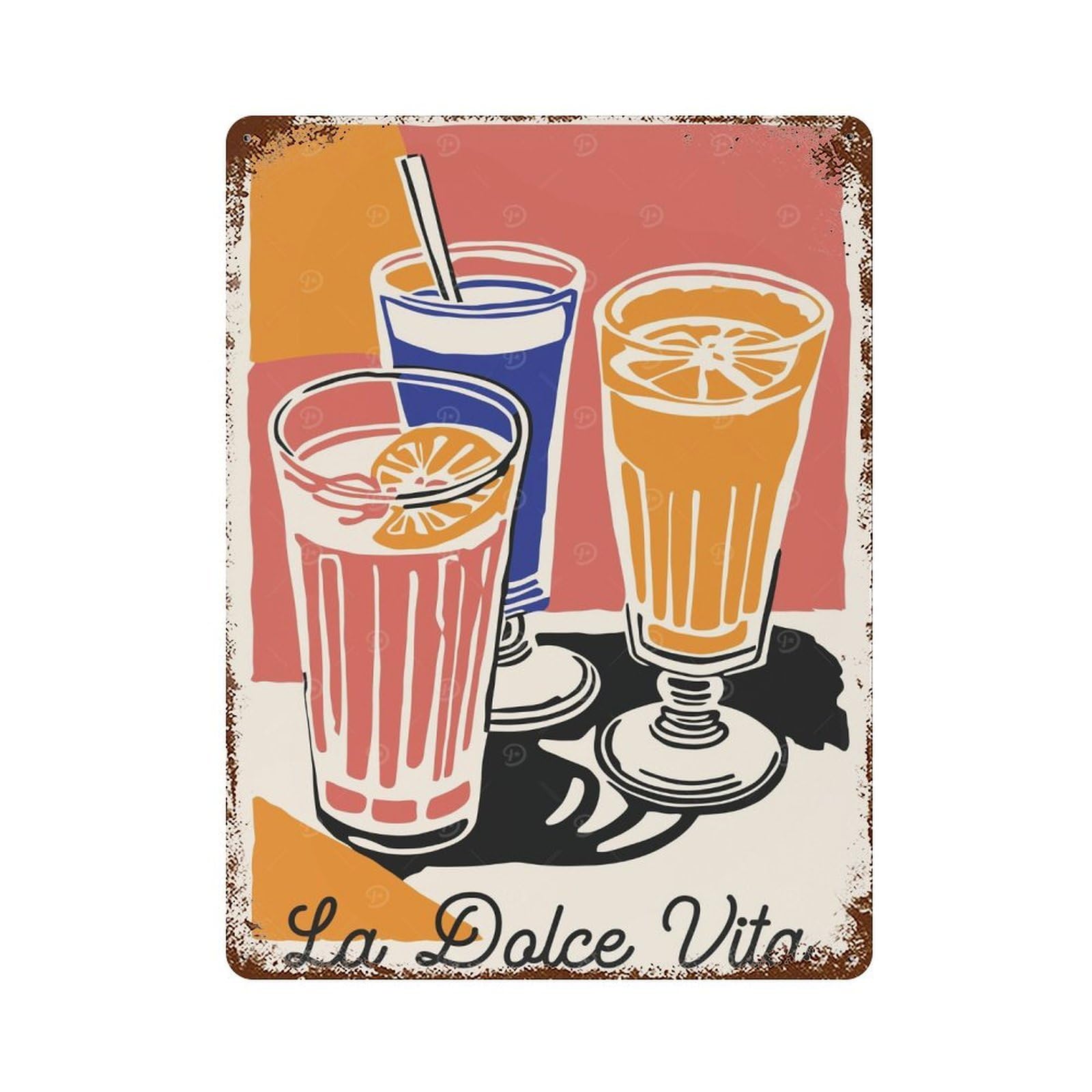La Dolce Vita Italy Rust Effect Tin Sign 15.7"x11.8", Farmhouse Wall Decor for Living Room, Hallway And Home Decor