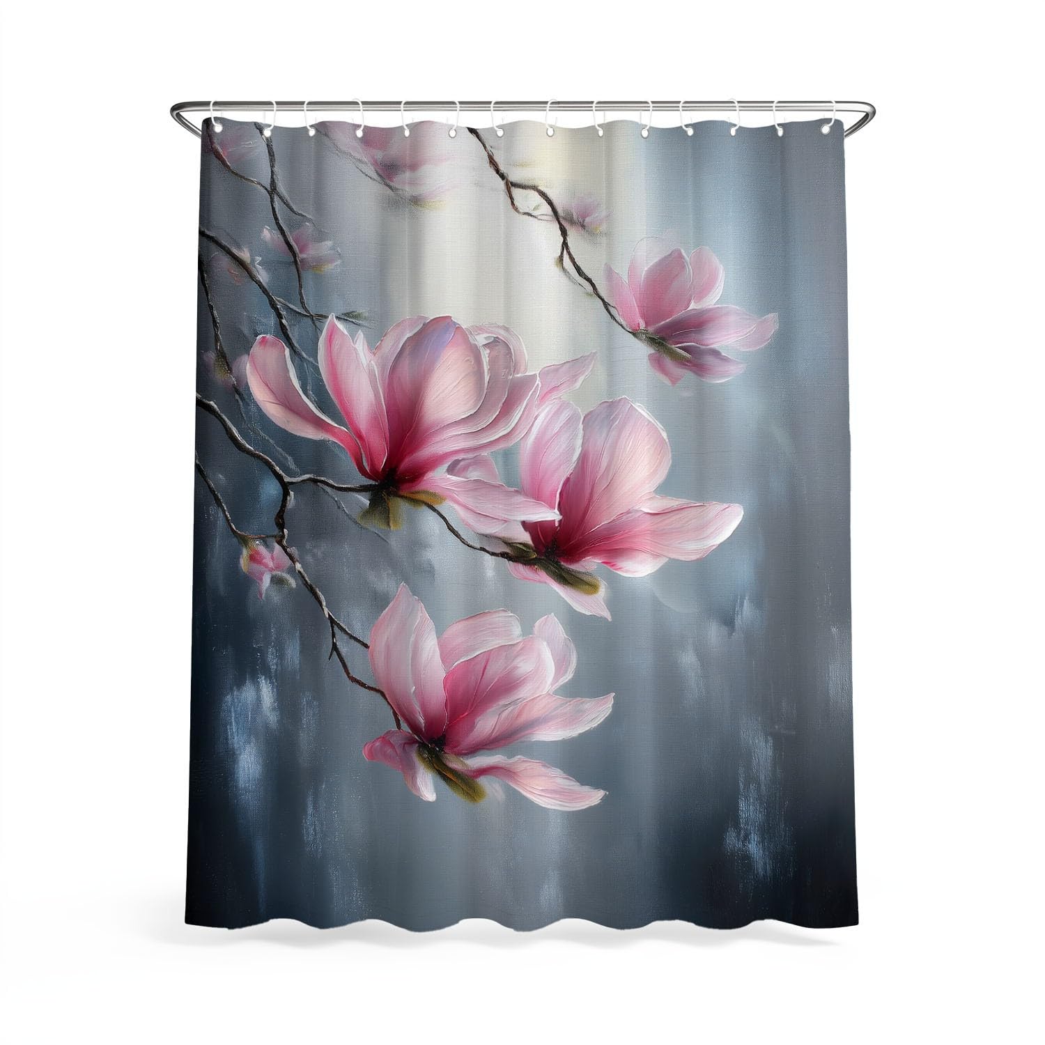 Generico Fantasia Tenda Da Doccia Elegante Misterioso Fiori Grigio Rosa, Tenda Da Doccia Per Bagno, Vasca Da Bagno, Tenda In Poliestere Impermeabile Con Ganci In Plastica, 180 x 180 cm