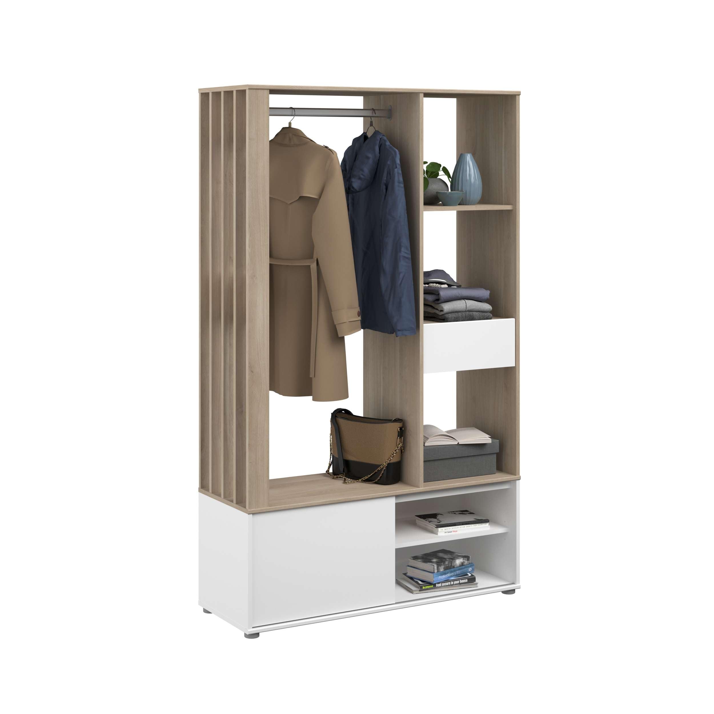 Miroytengo Recibidor Woody Color Roble y Blanco Entrada recibidor Mueble Auxiliar Varias Opciones almacenaje 183x110x40 cm