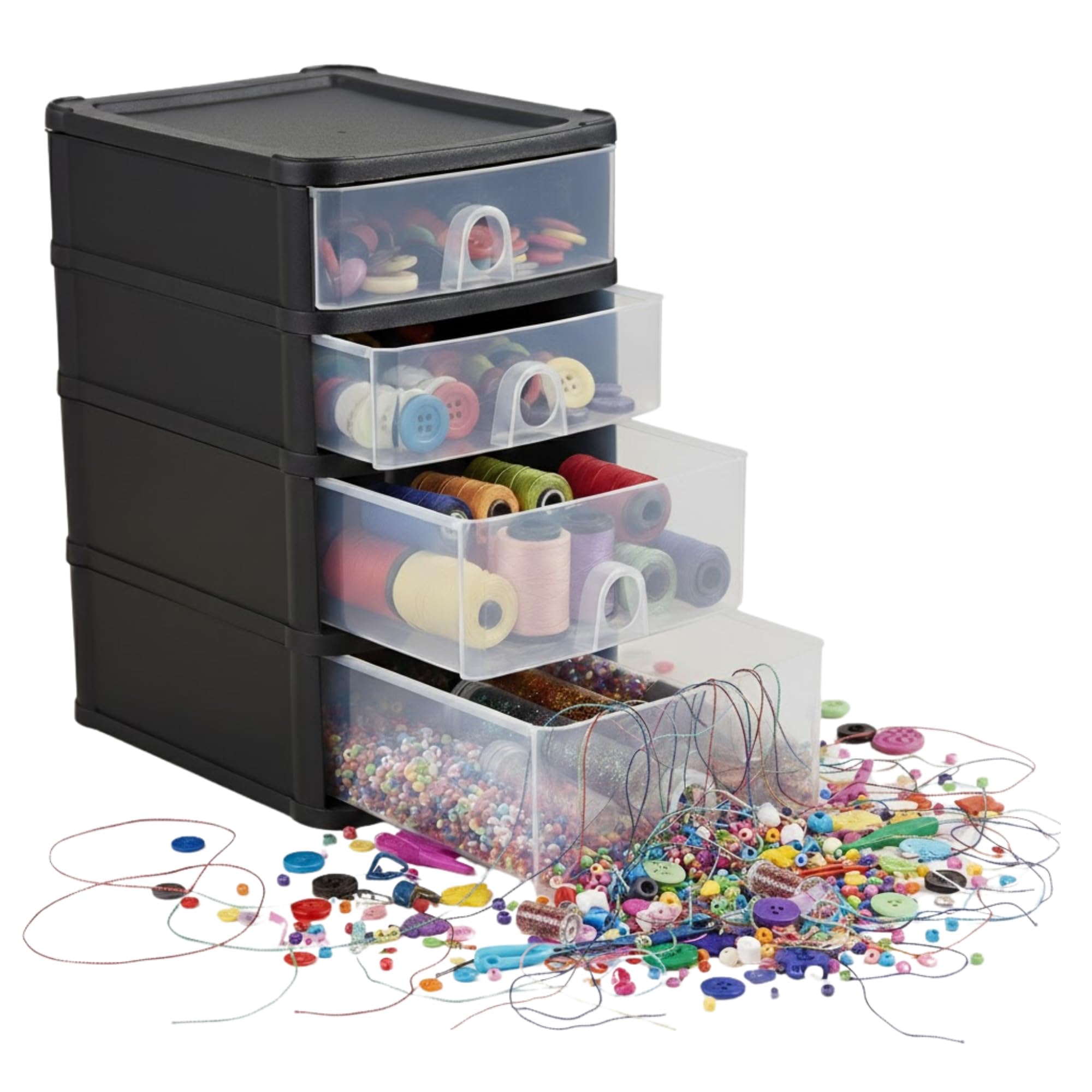 DUAYRA Plastic A5 Drawer Unit, Small 2 Deep & 2 Shallow Drawers, Compact Organizer, Desktop Storage, Office, Home, Bathroom, Bedroom Crafts, Desk Tidy (Small 2D 2S Drawers 38000)