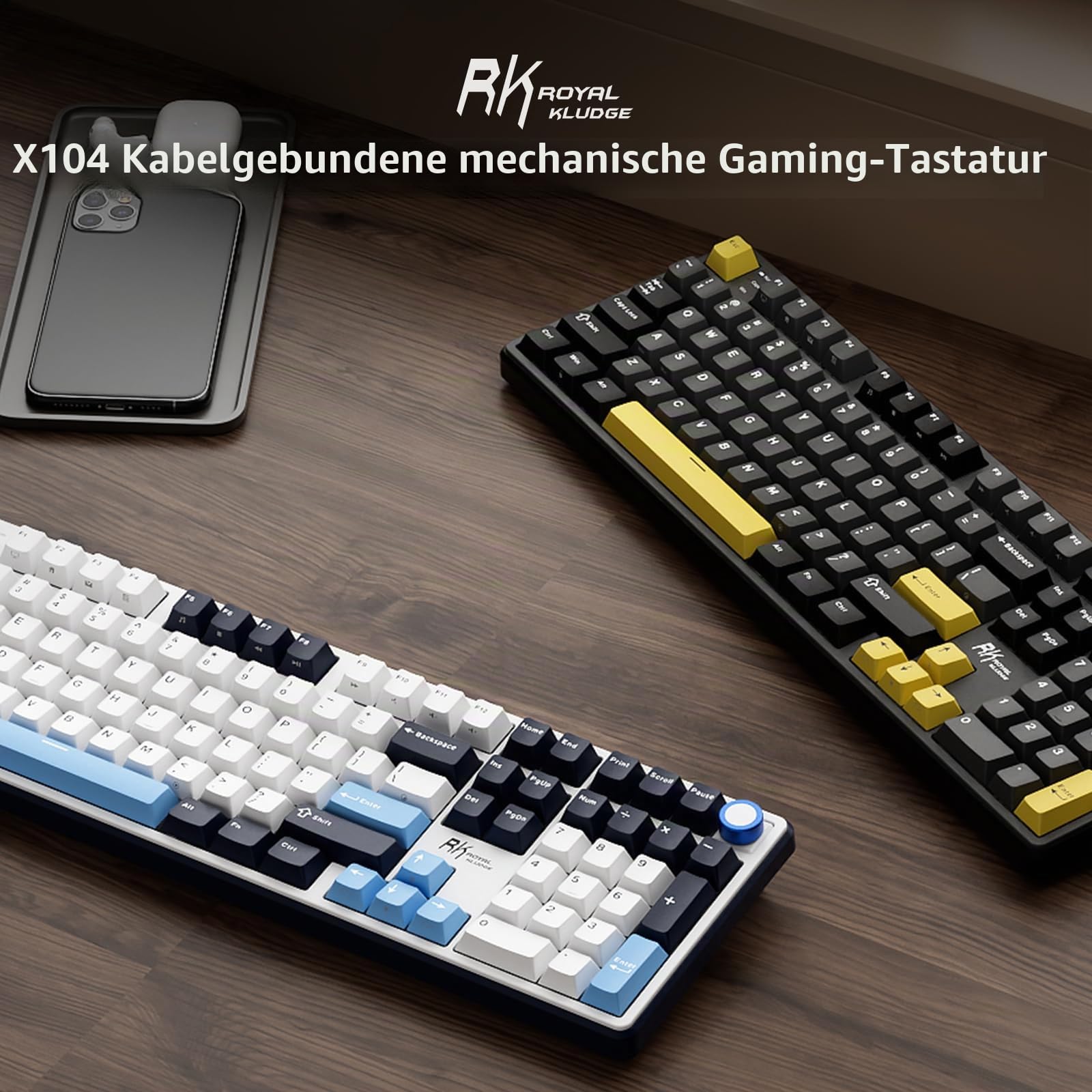 RK ROYAL KLUDGE X104 Kabel Mechanische Gaming-Tastatur voller Größe, QWERTY | Creamy-Tastatur mit Ziffernblock, 104 Tasten, RGB-Computertastatur, Hot-Swap lineare Schalter, Online-Software für Win/Mac